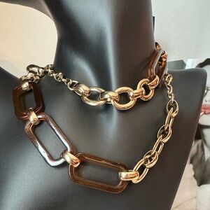 Chic Gold and Brown Link Necklace